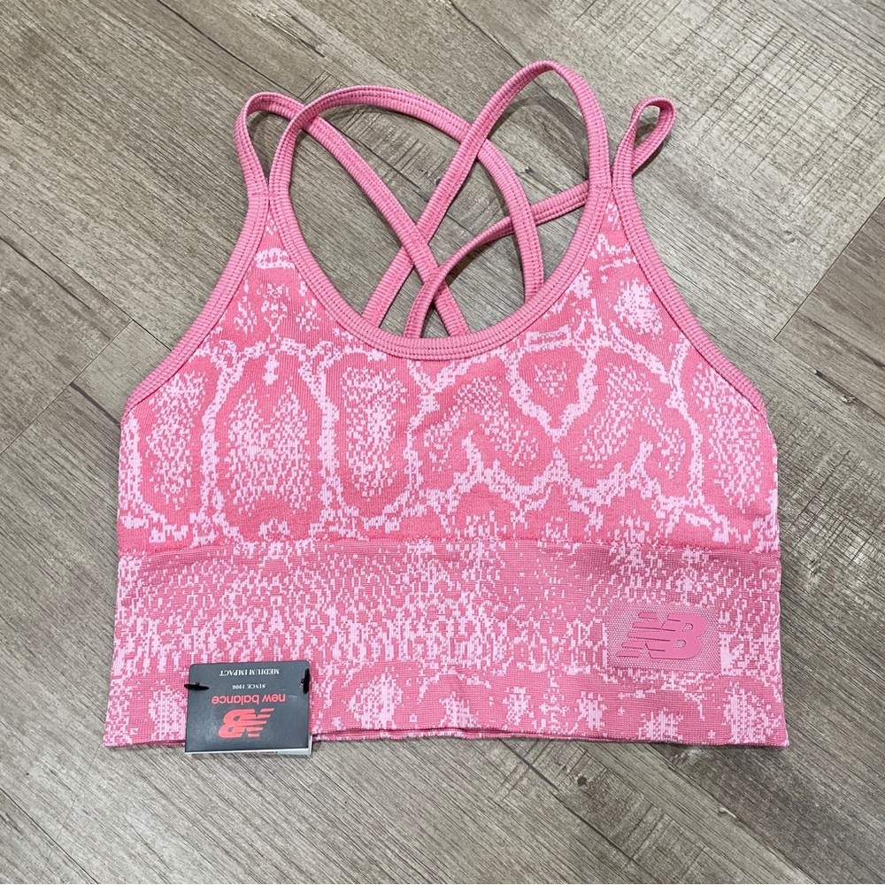 NEW New Balance Pink Snakeskin Seamless Strappy Medium Impact Sports Bra
